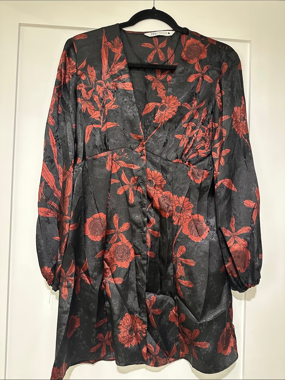 Zara Black Tunic with Red Floral Print